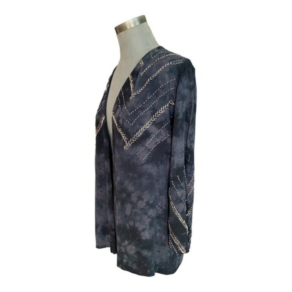 Chaser Women's Gray Silver Tie-Dye Beaded Duster Cardigan XS Kimono Viscose VG - Picture 3 of 7
